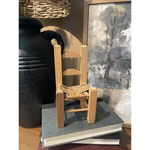 Rustic Wooden Mini Doll Chair Small Woven Chair Wooden Decor Farmhouse Cottage